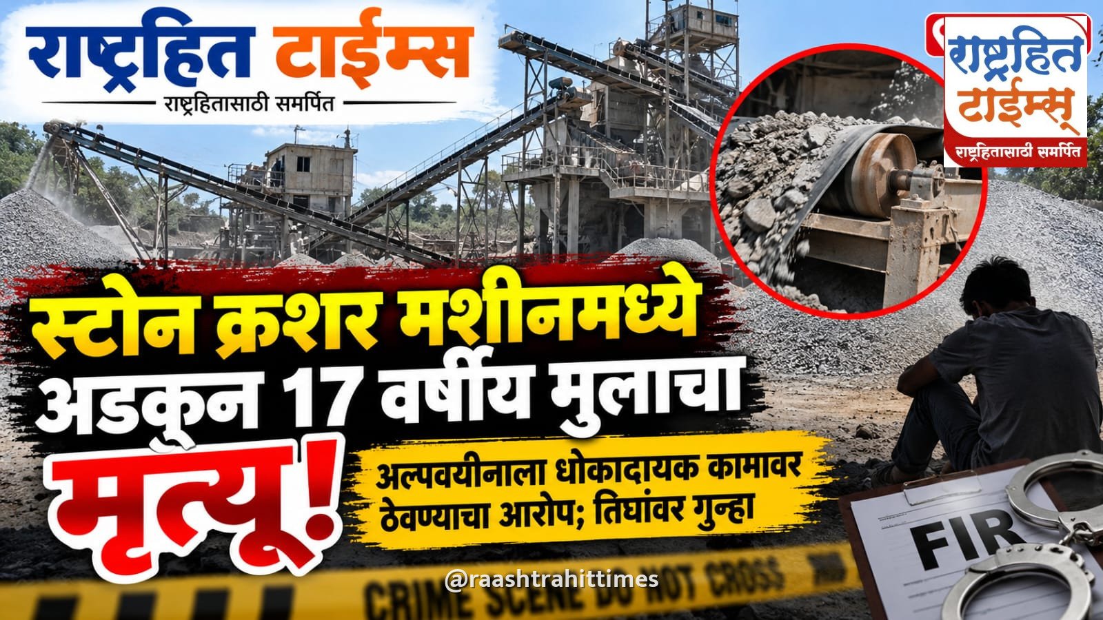 स्टोन क्रशर मशीनमध्ये अडकून १७ वर्षीय मुलाचा मृत्यू; तिघांवर गुन्हा