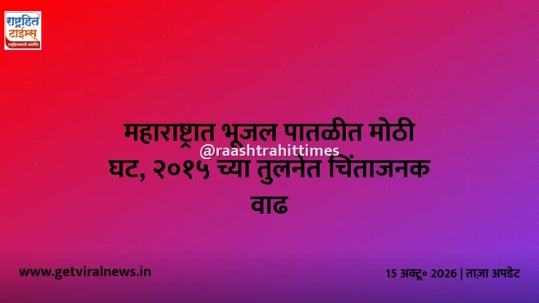महाराष्ट्रात भूजल पातळीत मोठी घट, २०१५ च्या तुलनेत चिंताजनक वाढ